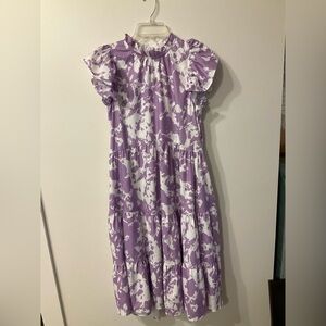 Pinch Sweet Reputation Lavender Purple Tiered Floral Midi Babydoll Dress Sz L